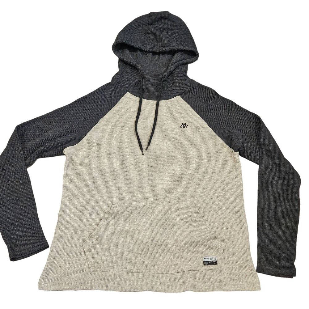 Aeropostle Men's Thermal Hoodie Shirt Gray Long Sleeve Size Large Cotton Blend